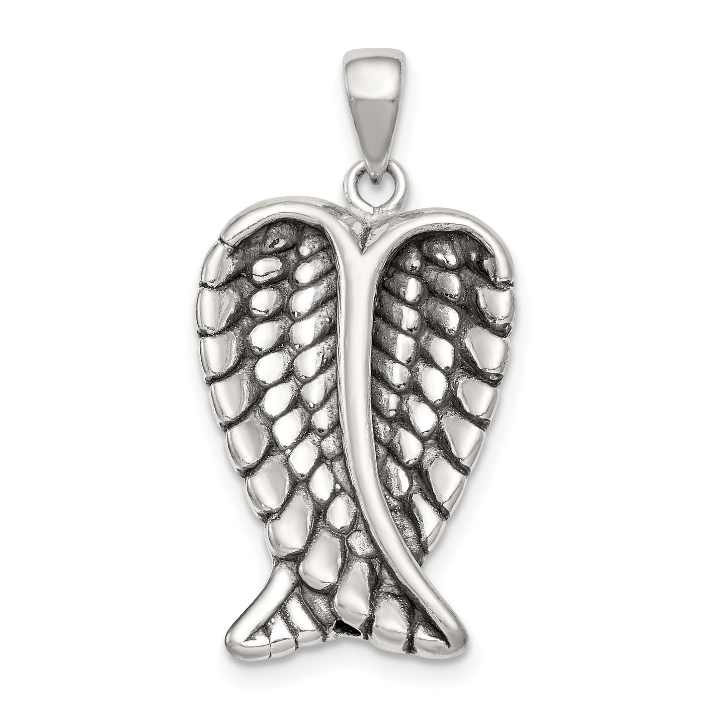 Sterling Silver Antiqued Angel Wings Pendant