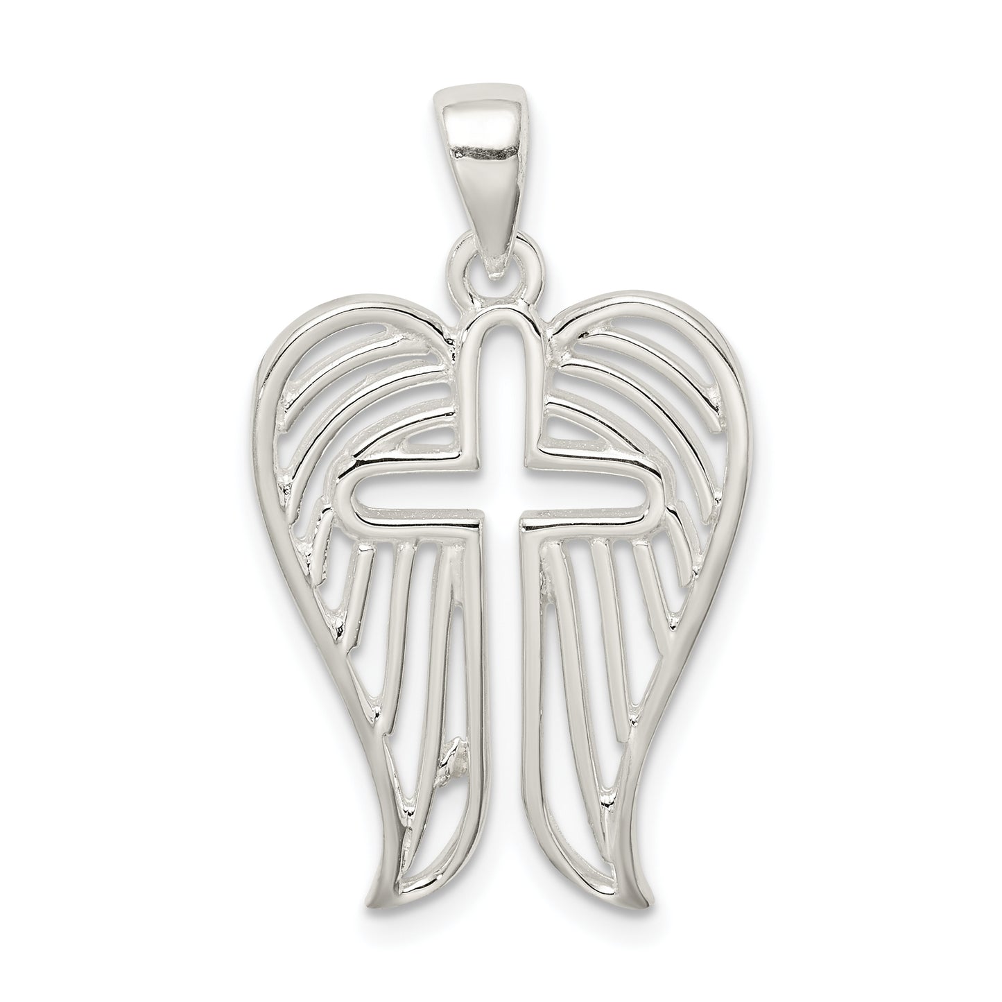 Sterling Silver Textured Wing Cross Pendant