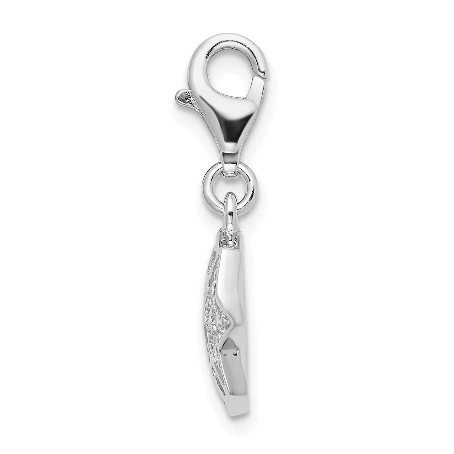 Amore La Vita Sterling Silver Rhodium-plated Polished CZ Moon and Star Charm with Fancy Lobster Clasp
