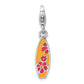 Amore La Vita Sterling Silver Rhodium-plated Polished Enameled Surf Board with Flowers Lobster Clasp Charm
