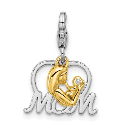 SS Amore La Vita Rhod-plated/Gold-plated CZ Mother's Love Mom Charm
