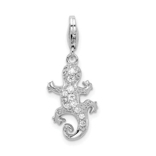 Amore La Vita Sterling Silver Rhodium-plated Polished CZ Lizard Charm with Fancy Lobster Clasp