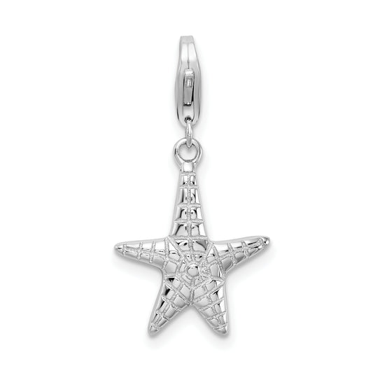 Amore La Vita Sterling Silver Rhodium-plated Polished Starfish Charm with Fancy Lobster Clasp