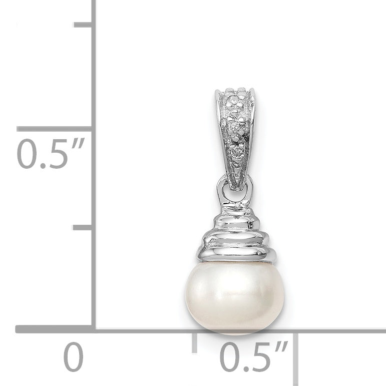 Sterling Silver Rhodium 5-6mm FW Cultured Pearl and Diamond Pendant