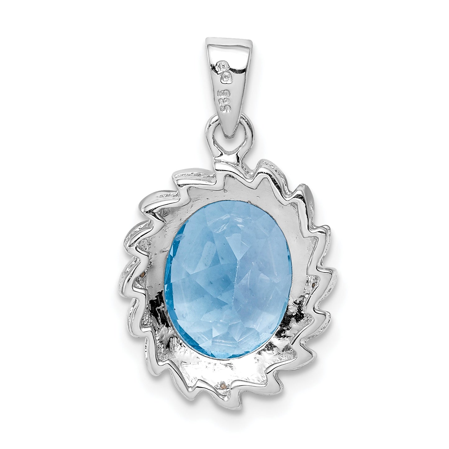 Sterling Silver Rhodium Light Swiss Blue Topaz Diamond Pendant