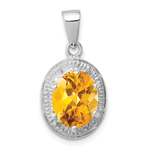 Sterling Silver Rhodium-plated Citrine and Diamond Pendant
