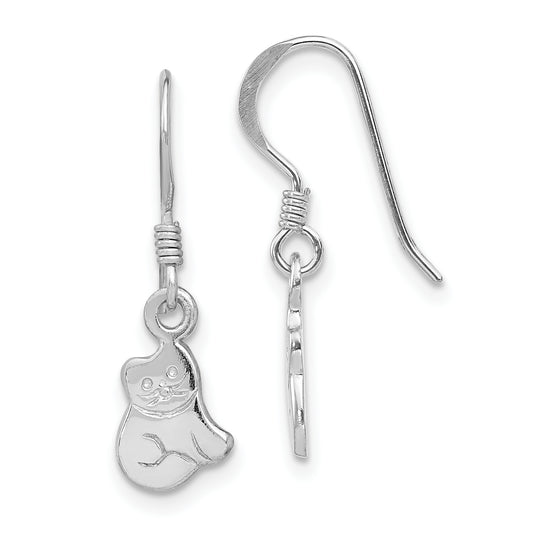 Sterling Silver RH Plated Child's Polished Cat Dangle Earrings