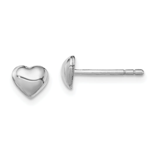 Sterling Silver RH Plated Child's Polished Heart Post Earrings