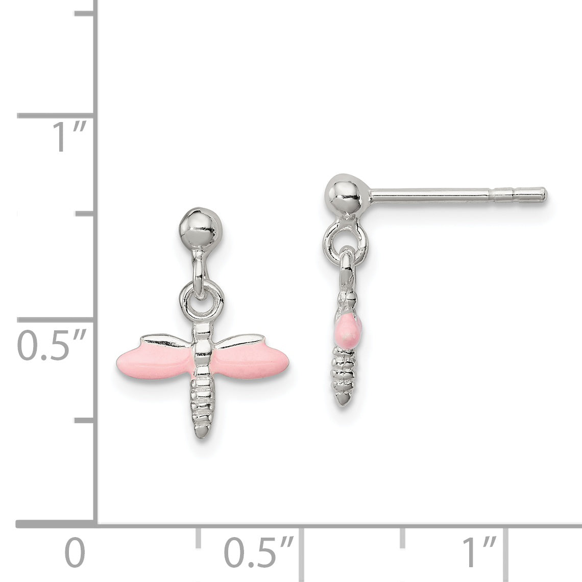 Sterling Silver Children's Enameled Dragonfly Post Dangle Earrings