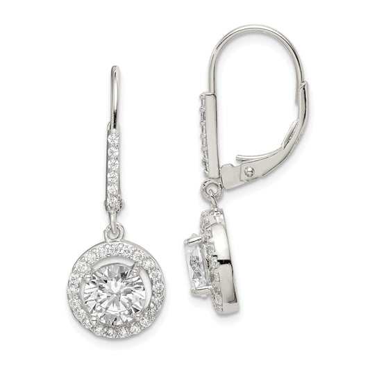 Sterling Silver Rhodium-plated Polished Leverback CZ Earrings