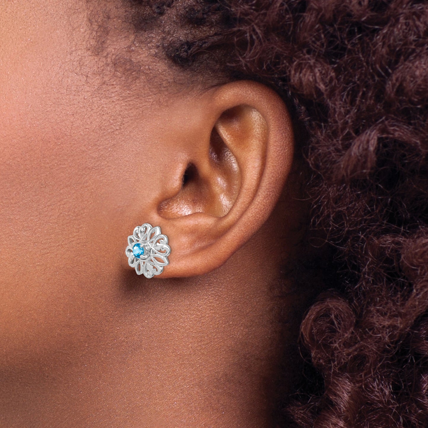 Sterling Silver Rhodium-plated Blue Topaz Studs with Earring Jackets