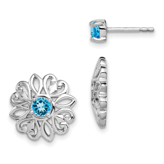 Sterling Silver Rhodium-plated Blue Topaz Studs with Earring Jackets
