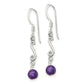 Sterling Silver Polished and Antiqued Amethyst Swirl Dangle Earrings