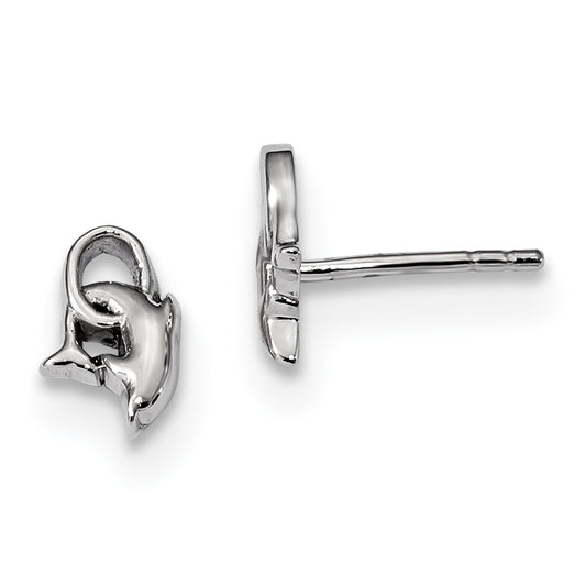 Sterling Silver Rhodium-plated Dolphin Diving Hoop Post Earrings