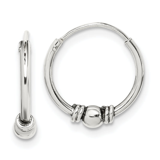 Sterling Silver Antiqued Beaded Endless Hoop Earrings