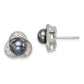 Sterling Silver Polished Black 6-7mm Freshwater Cultured Pearl and White Topaz Post Earrings