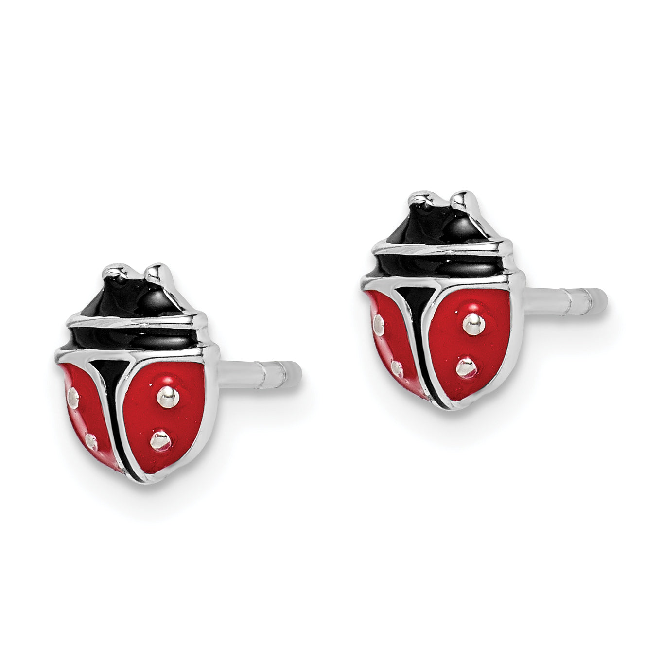 Sterling Silver Rhodium-plated Childs Enameled Ladybug Post Earrings
