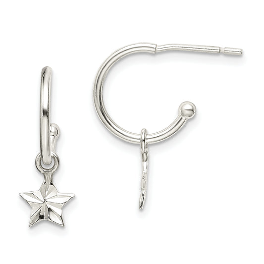 Sterling Silver Star Dangle Hoop Earrings