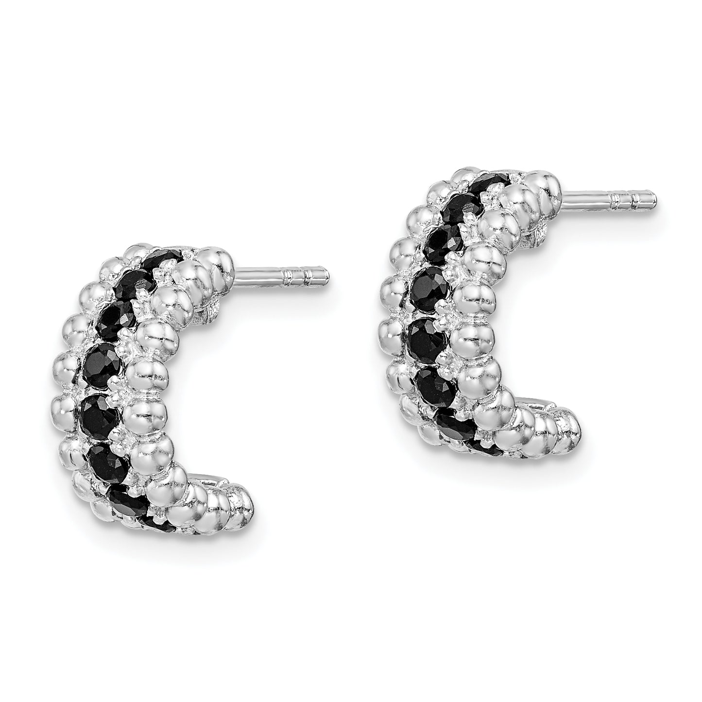 Sterling Silver Rhodium-plated Black CZ C-Hoop Earrings