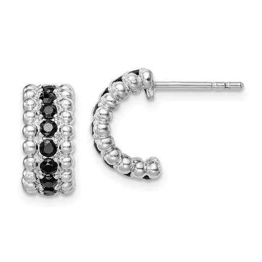 Sterling Silver Rhodium-plated Black CZ C-Hoop Earrings