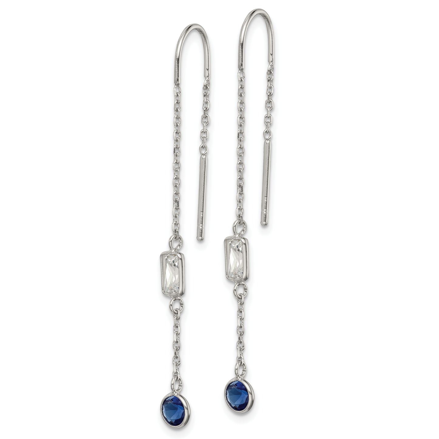 Sterling Silver Blue/Clear CZ Threader Earrings