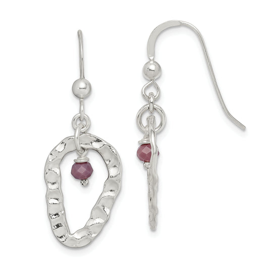 Sterling Silver Hammered Purple Glass Dangle Earrings