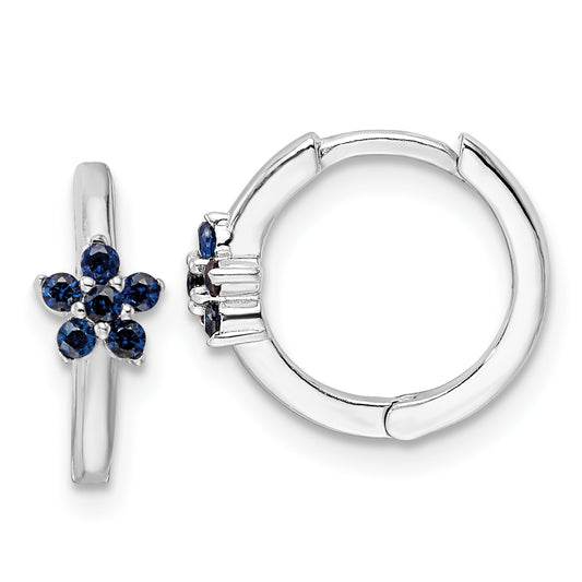 Sterling Silver Rhodium-plated Polished Blue CZ Earrings