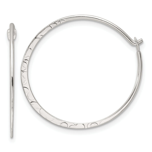 Sterling Silver Polished and Hammered Medium Round Hoop Earrings