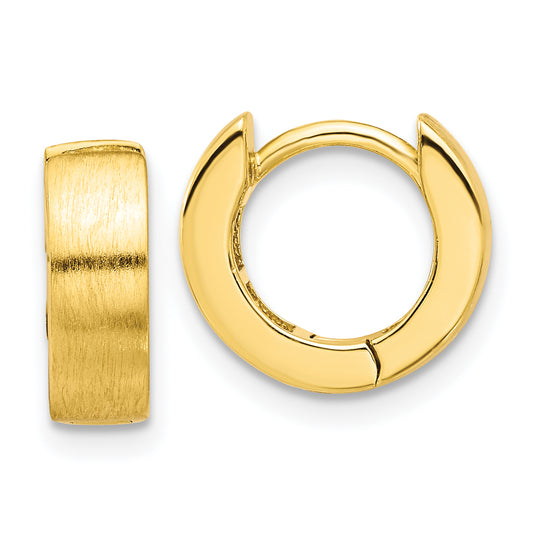 Sterling Silver Gold-tone Brushed 4x13mm Hinged Huggie Hoop Earrings