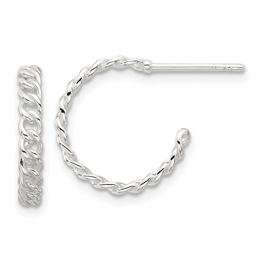 Sterling Silver E-coated Curb Link C-Hoop Earrings