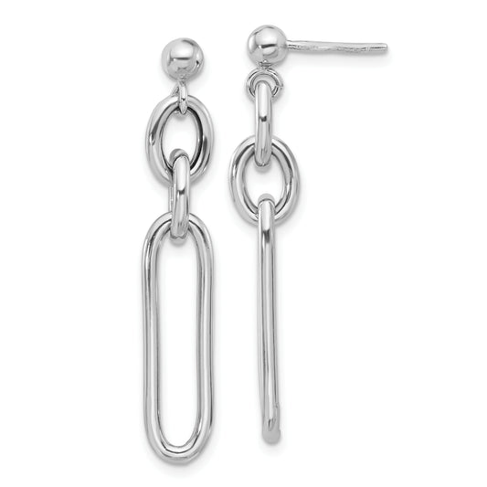 Sterling Silver Rhodium-plated Paperclip Dangle Post Earrings
