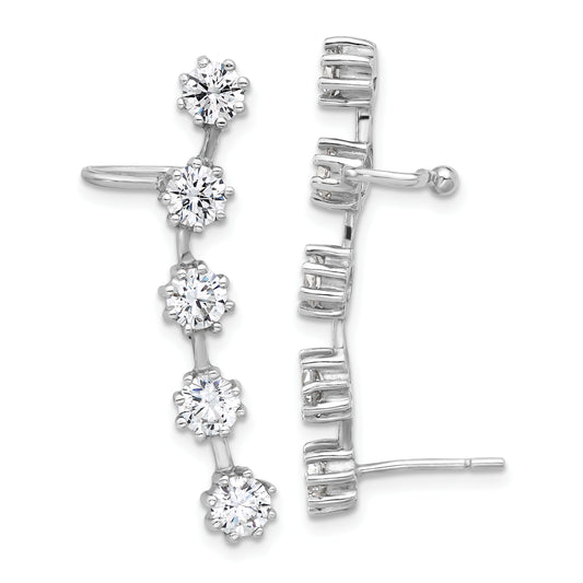 Sterling Silver Rhodium-plated Polished Five CZ Ear Cuff and Post Earrings
