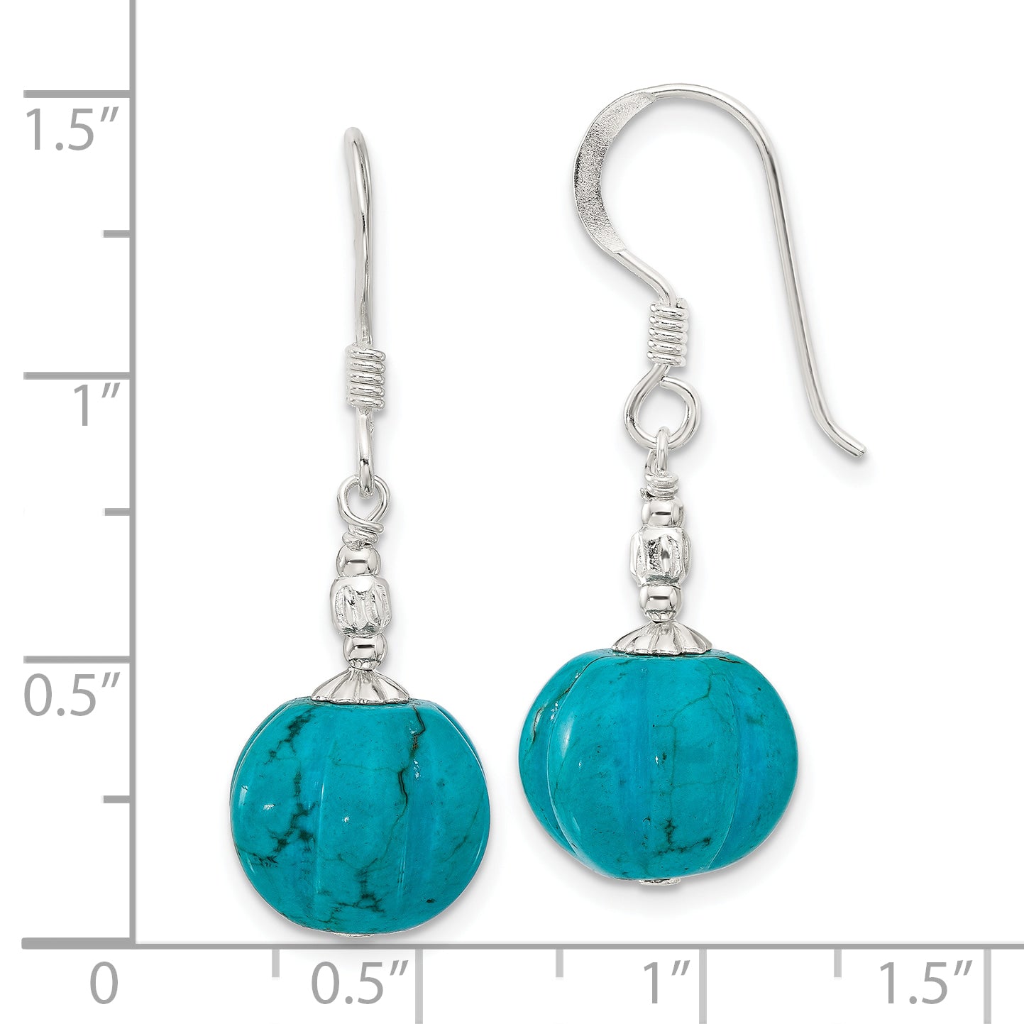 Sterling Silver Polished and Textured Dyed Howlite Dangle Earrings