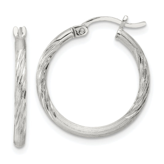 Sterling Silver 2mm Polished/Satin D/C Hoop Earrings