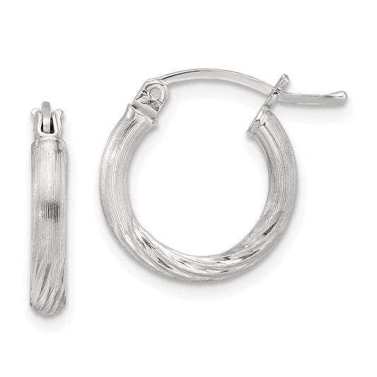Sterling Silver 2.5mm Polished/Satin D/C Hoop Earrings