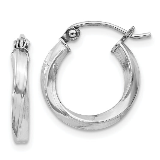Sterling Silver Rhodium-plated Twisted 2.5x15mmHoop Earrings