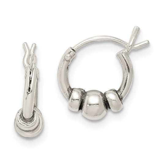 Sterling Silver Antiqued Beaded Hoop Earrings