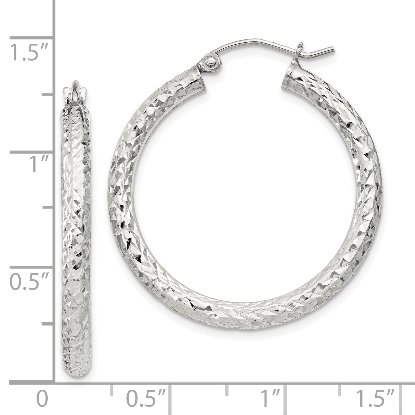 Sterling Silver D/C 3x30mm Hoop Earrings
