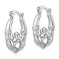 Sterling Silver Rhodium-lated Claddagh Hollow Round Hoop Earrings