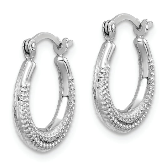 Sterling Silver Rhodium-plated Textured Hollow Hoop Earrings