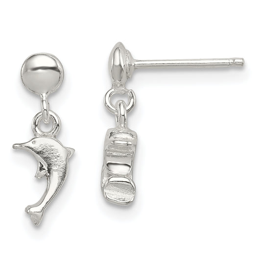 Sterling Silver Dangle Dolphin Post Earrings