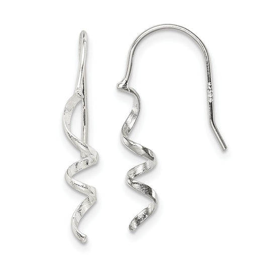 Sterling Silver Polished and Textured Spiral Dangle Earrings