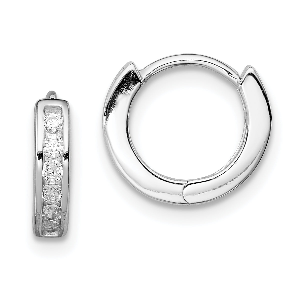 Sterling Silver Rhodium-plated CZ Hinged Hoop Earrings