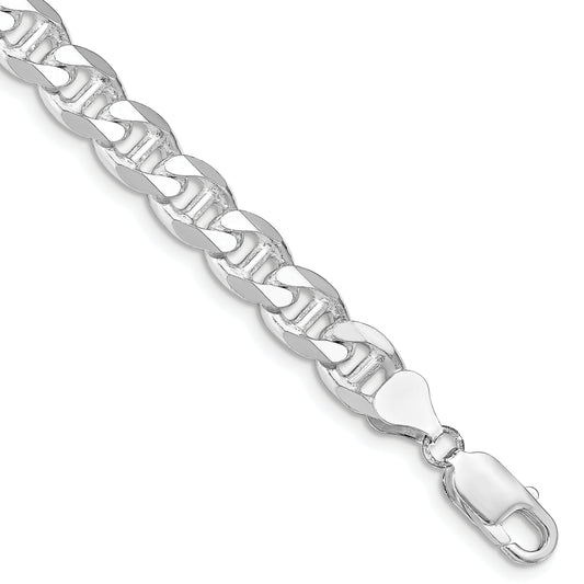 Sterling Silver Rhodium-plated 8.25mm Flat Cuban Anchor Chain