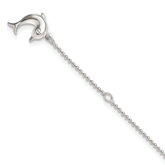 Sterling Silver 9in Plus 1in Ext Polished Dolphin Anklet