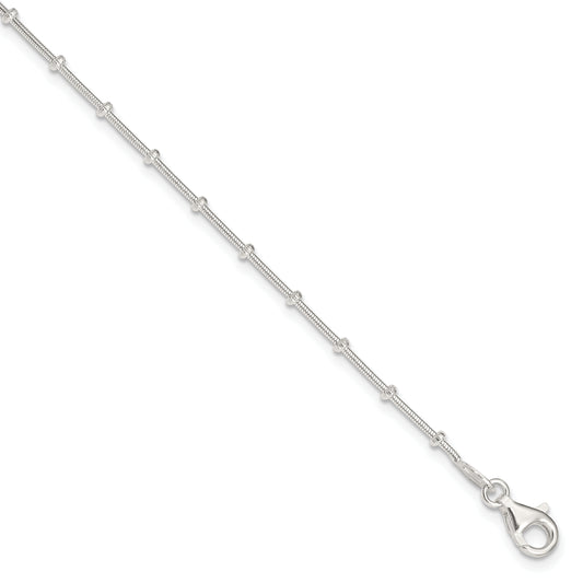 Sterling Silver 8inch Plus 1in ext. Polished Beaded Anklet