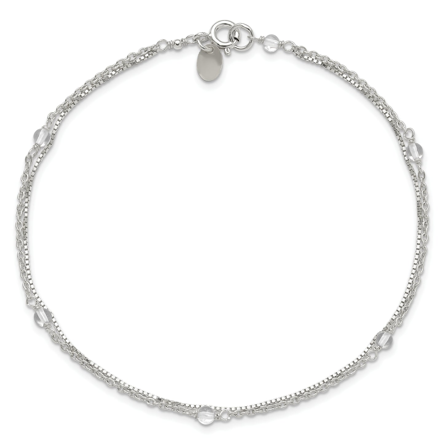 Sterling Silver Clear Crystal Beaded Anklet