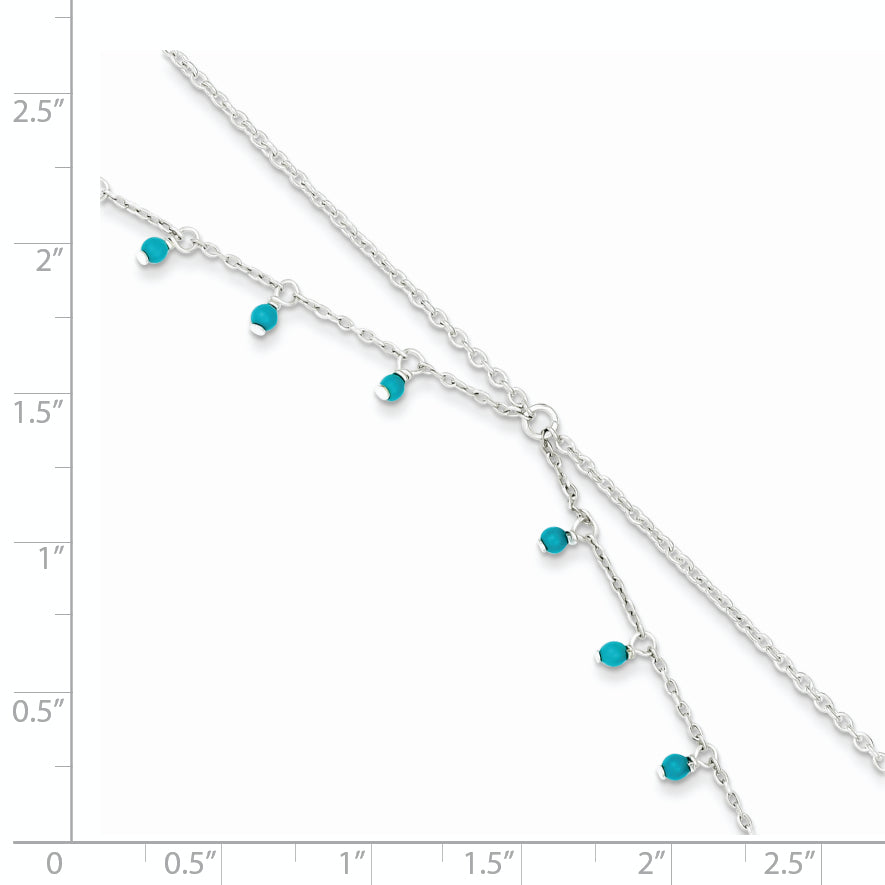 Sterling Silver Turquoise Beads Double Chain Anklet