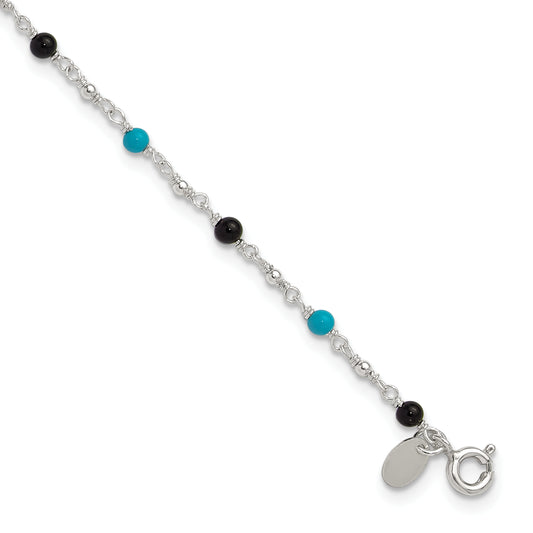 Sterling Silver Onyx/Turquoise Beads Anklet