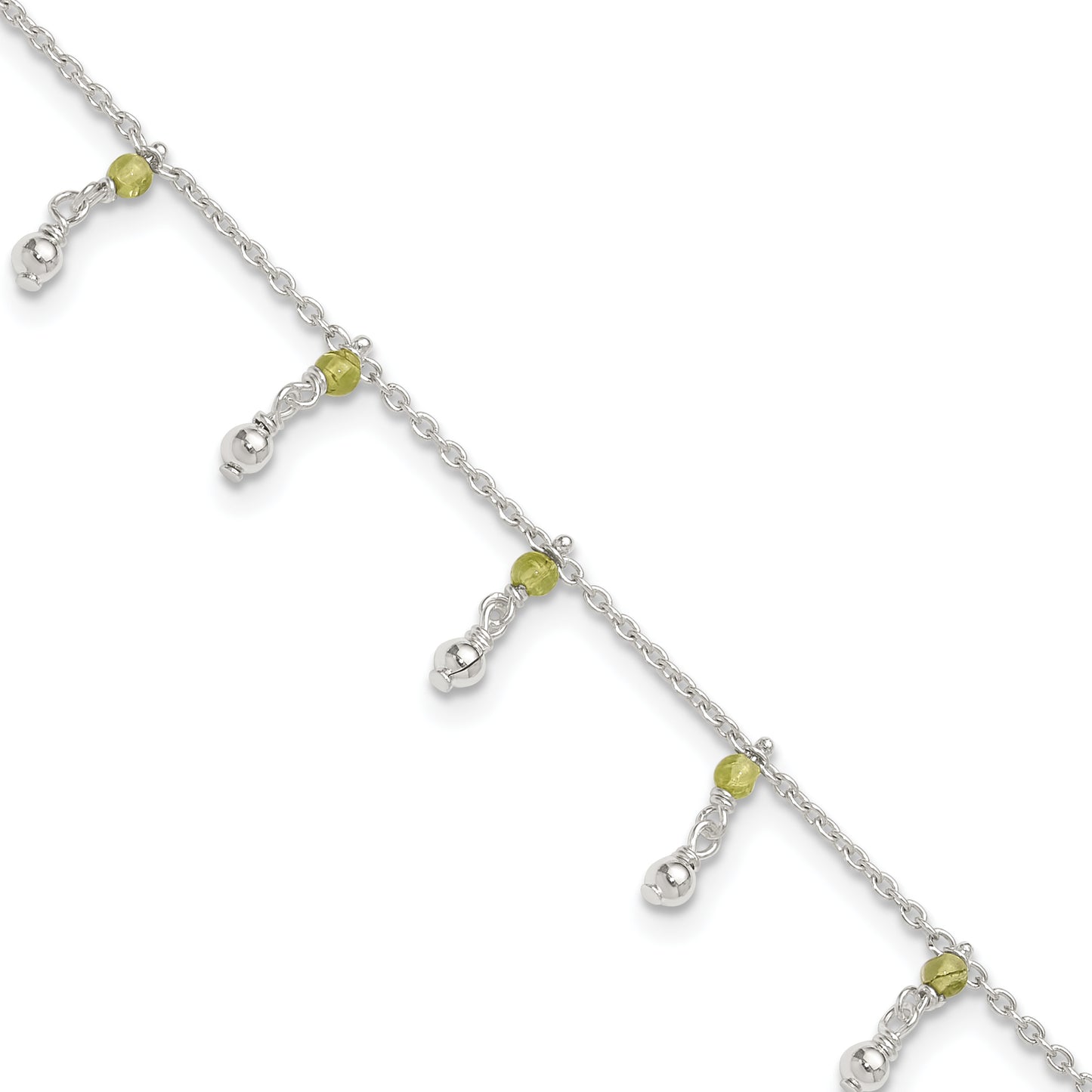 Sterling Silver Peridot Beads Anklet